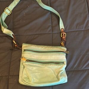 Fossil Leather Mint‎ Green Leather Crossbody Bag